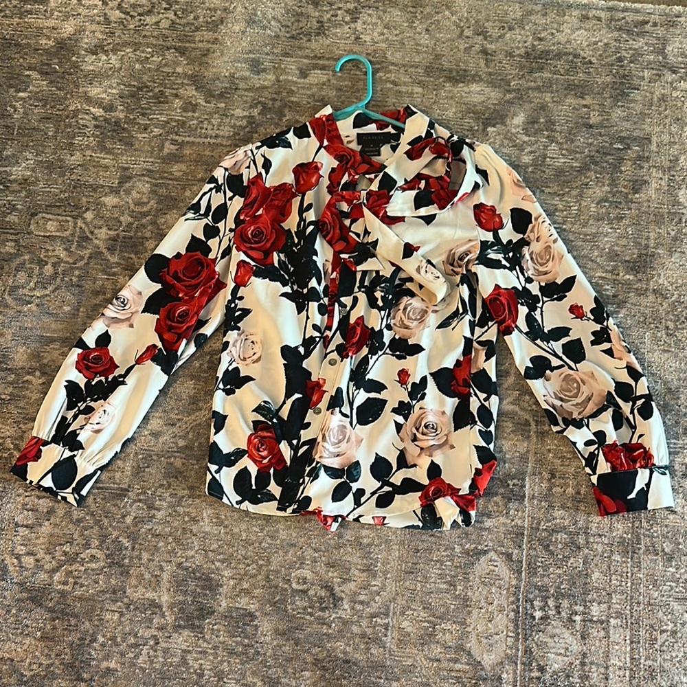 Gracia Red and Black Rose Blouse